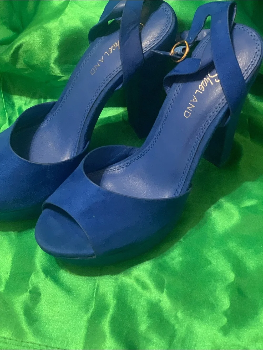 Shoe Land Elegant Suede Platform Block Heel Sandals in Royal Blue